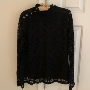 Black lace mock neck blouse Size L from Anthropologie